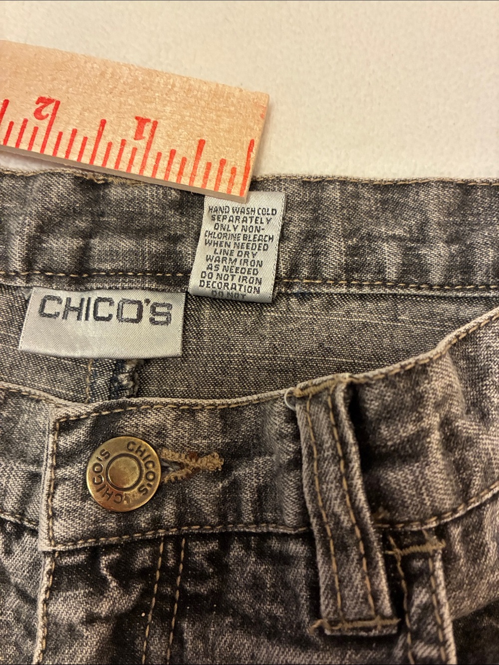 Chico's Gray Flare Jeans with Paisley Embroidery - Picture 6 of 15